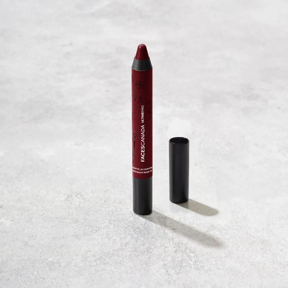 Faces Canada Matte Lip Crayon | Cocoa Butter and Chamomile | One Stroke Intense Color | Smooth Glide | All Day Hydrated Lips | Midnight Rose 2.8g